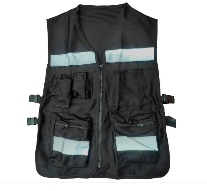 CHALECO BRIGADISTA NEGRO REFLEJANTE CON BOLSA TU